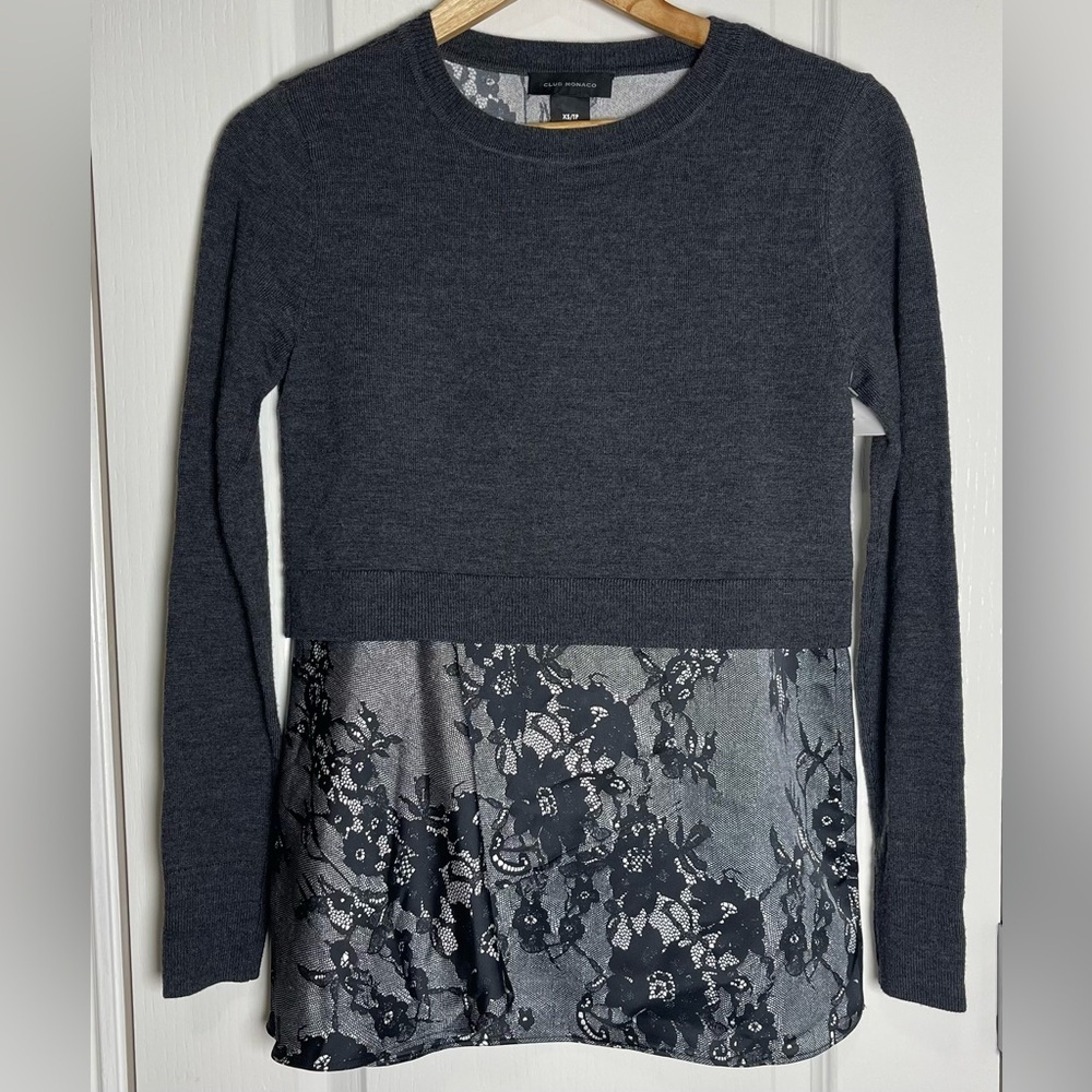 CLUB MONACO NWOT Claribel Layered Look Merino Wool Sweater Charcoal Size XS - Picture 2 of 8